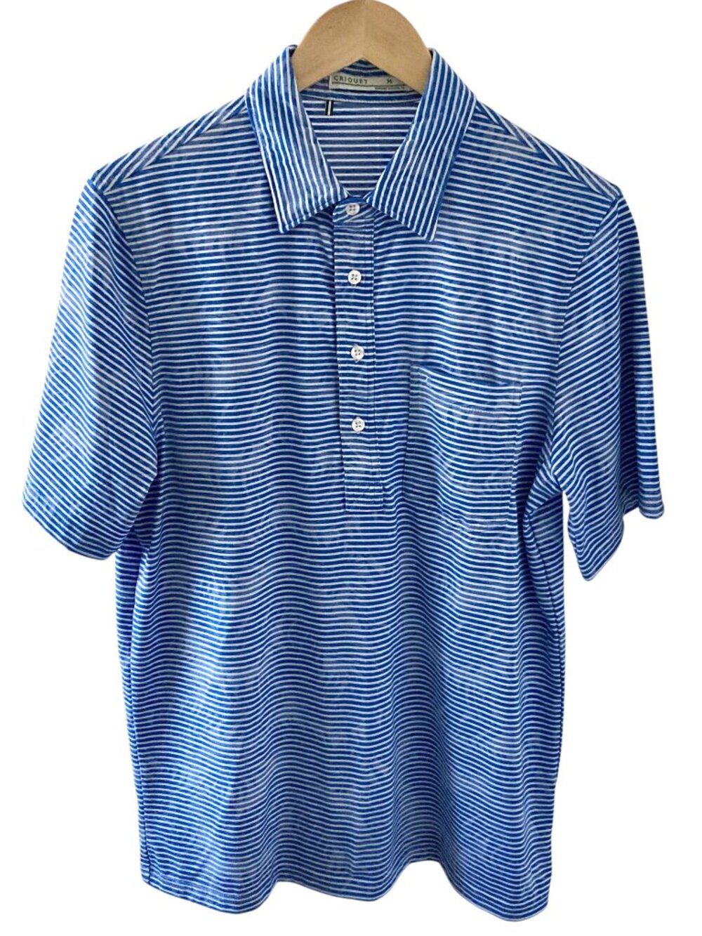 NEW Criquet Striped Short Sleeved Polo Shirt with Collar Stays Blue Size M
